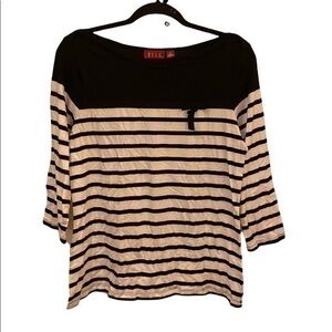 Elle Black White Stripe Tshirt Women Medium Ribbon Detail 
Condition 8/10